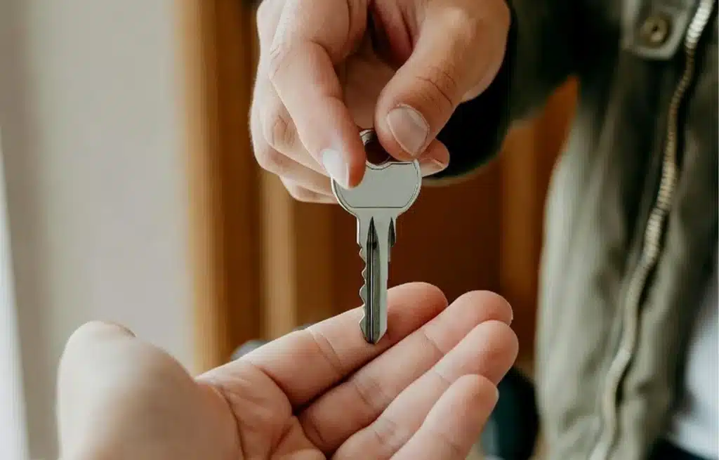 Mano entregando una llave a otra persona