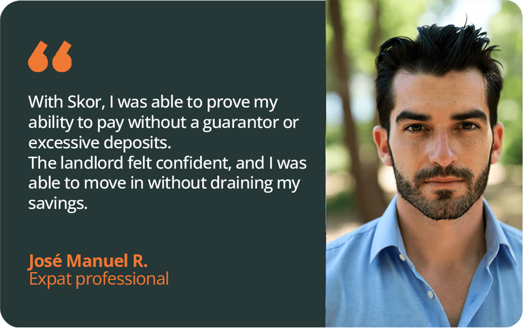 Retrato de Jean P., profesional expatriado que alquiló gracias a Skor