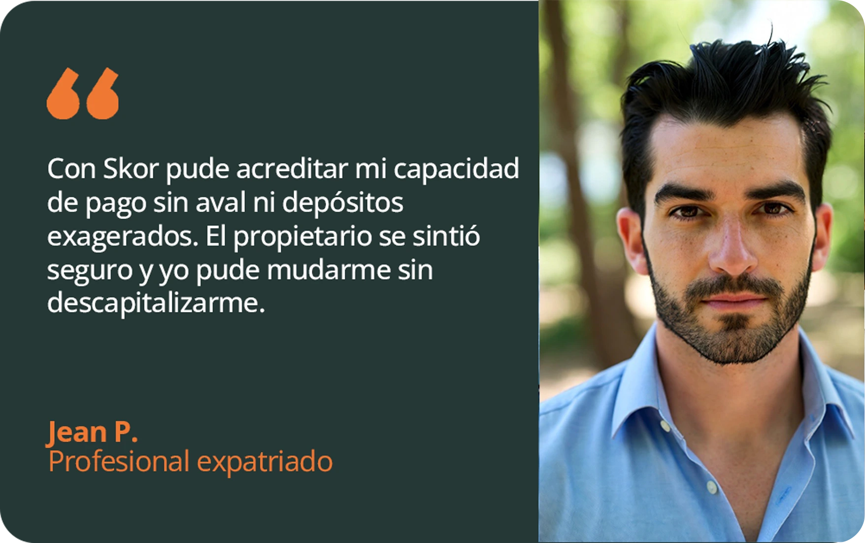 Retrato de Jean P., profesional expatriado que alquiló gracias a Skor